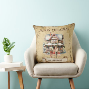 Coussin Retro Famille Vintage Nouvelle Maison Joyeux Noël