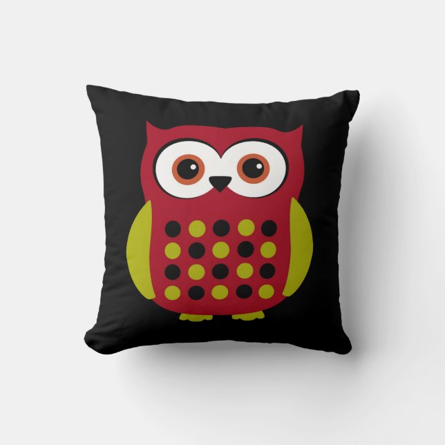 Coussin Rétro hibou en rouge (Recto)