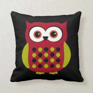 Coussin Rétro hibou en rouge
