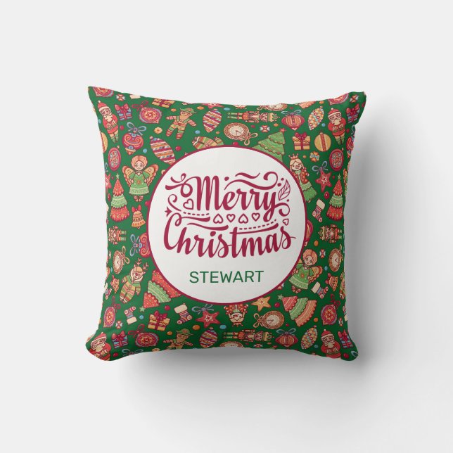Coussin Retro Joyeux Noël Personnalisé (Recto)
