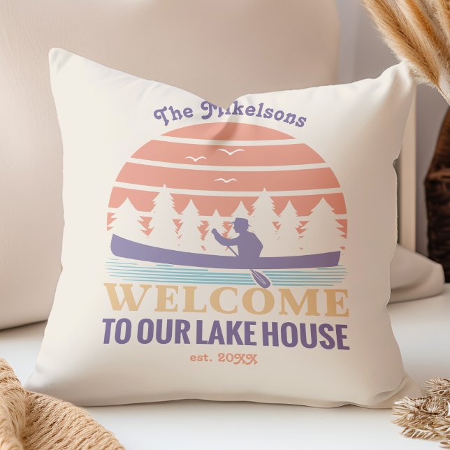 Coussin Retro Lake House Nom de famille (Créateur téléchargé)