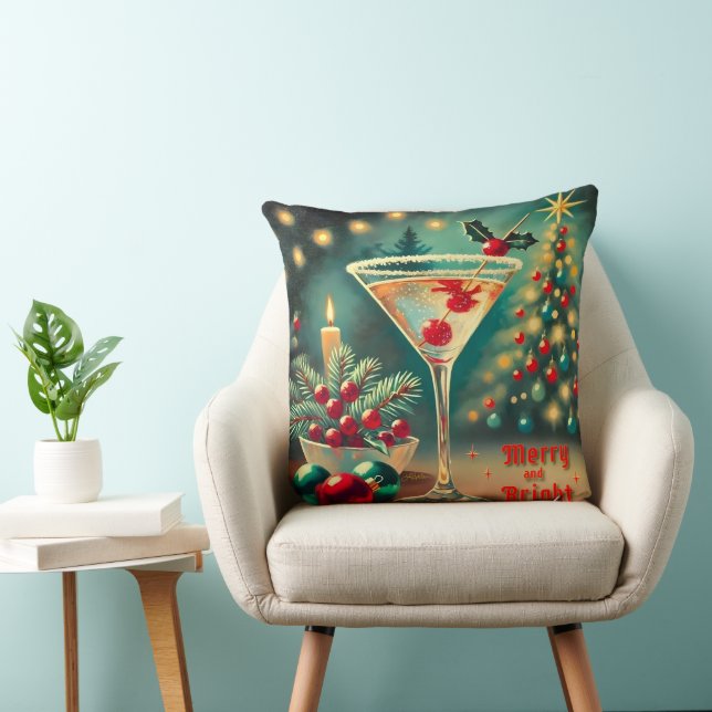 Coussin Retro les années 50 Merry Bright Christmas Cocktai (Chaise)