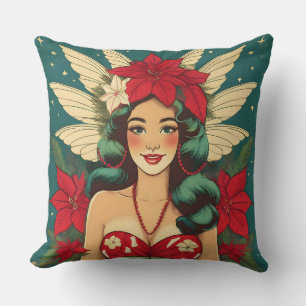 Coussin Retro les années 50 Tropical Christmas Pin-Up Girl