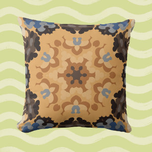 Coussin Retro Mandala Flower Blue Orange et Brown