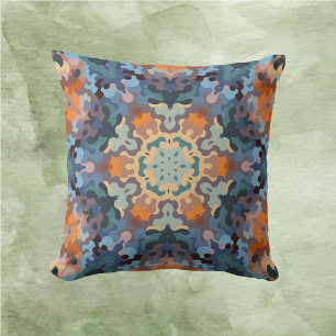 Coussin Rétro Mandala Orange Bleu et Jaune