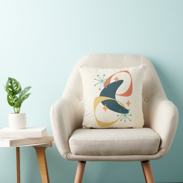 Coussin Retro Mid Century Espace atomique Age 20 Charbon (Chaise)