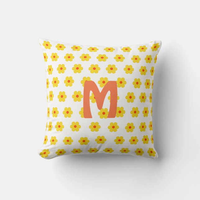 Coussin Retro mignon moyen siècle moderne jaune floral (Recto)