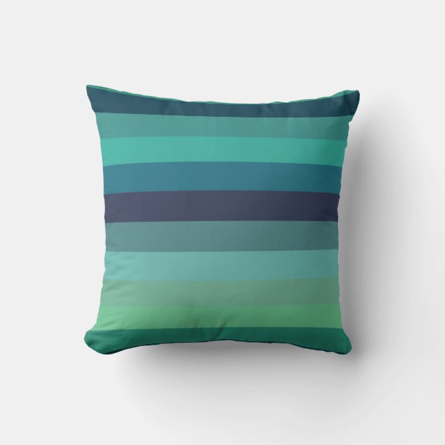 Coussin Retro Mint & Navy Horizontal Stripes (Recto)