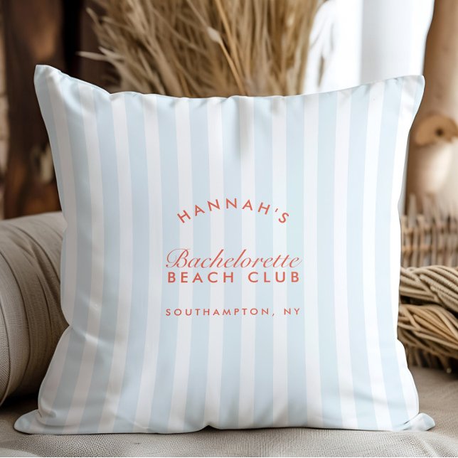 Coussin Rétro Moderne Vintage Bleu Enterrement de Vie de J (Retro Modern Vintage Blue Bachelorette Throw Pillow)