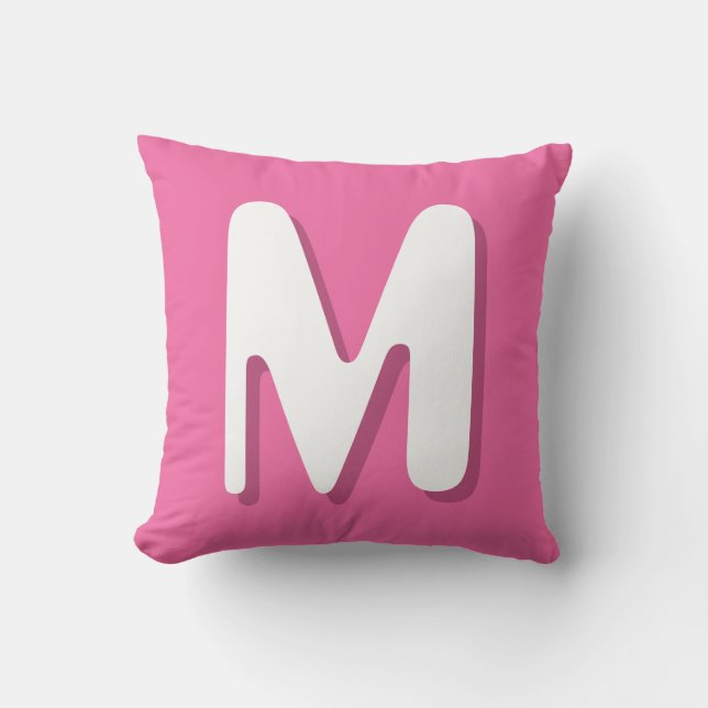 Coussin Rétro Monogramme Rose Blanc (Recto)