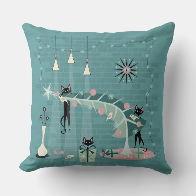 Coussin Retro Naughty Kitty Noël par studioxtine (Recto)