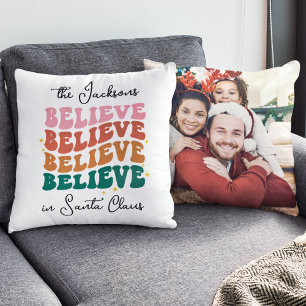Coussin Retro nous croyons au Père Noël photo de Noël