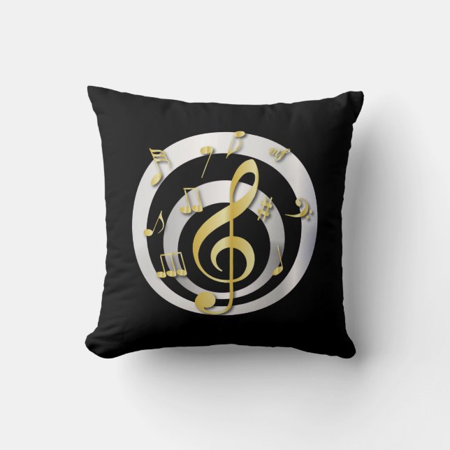 Coussin Rétro or de l'effet 3D et notes musicales (Recto)