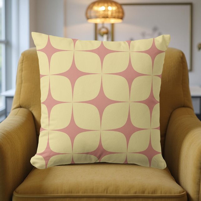 Coussin Retro Pale Jaune Rouge Mid Century Moderne (Créateur téléchargé)