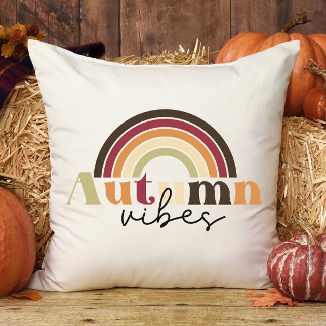 Coussin Retro Rainbo Autumn Vibes Plaid Fun Fall (Créateur téléchargé)