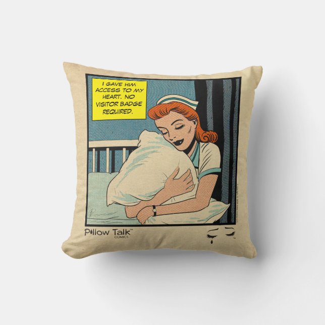 Coussin Retro Romance Comic: Pillow Talk Throw Pillow (Recto)