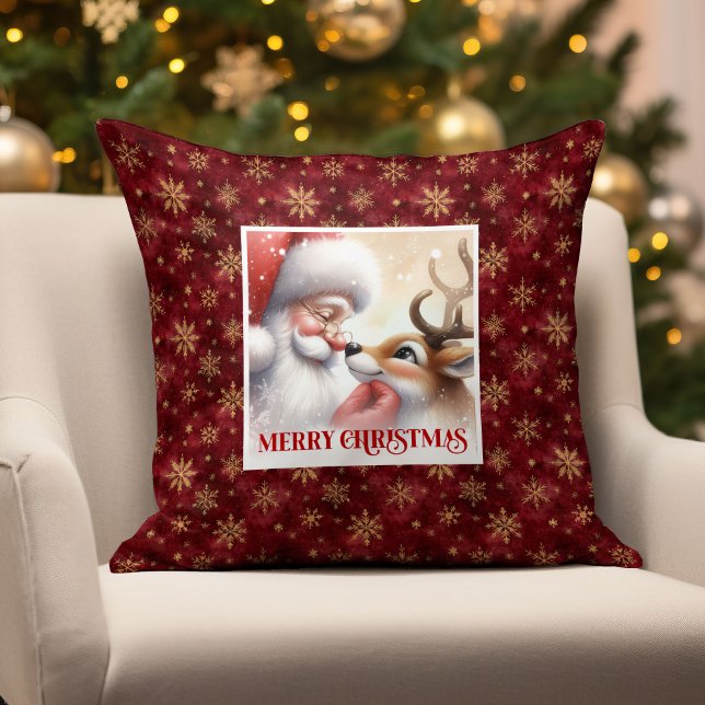 Coussin Retro Santa Rudolph Christmas Pillow Cozy Magic  (Retro Santa Rudolph Christmas Pillow Cozy Magic )