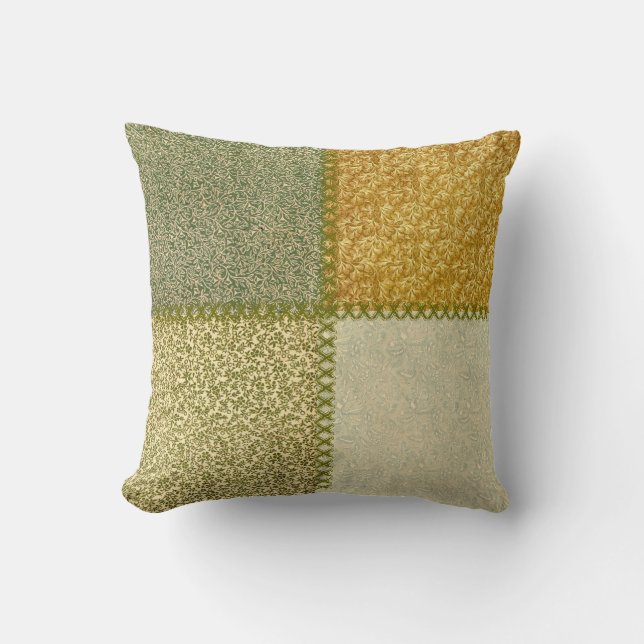 Coussin Retro Scrap Patchwork Mustard Greens (Recto)