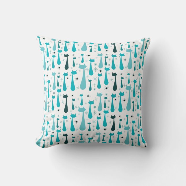 Coussin Rétro silhouette atomique de Kitty dans Teal (Recto)