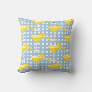 Coussin Retro Sunny Yellow Lemon Drop Blue White Check