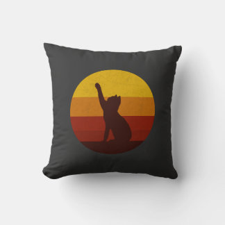 Coussin Retro Sunset Cat Silhouette | Vintage Aesthetic Ca