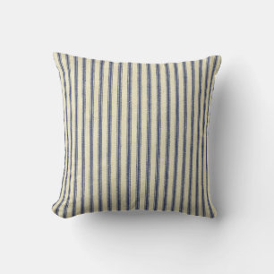 Coussin Retro Ticking Bleu & Blanc rayé Vintage Français