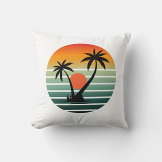 Coussin Retro Tropical Sunset with Palm Trees