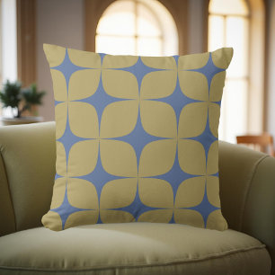 Coussin Retro Vert & Bleu Mid Century Moderne Géométrique