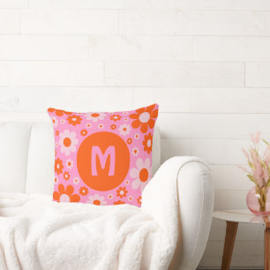 Coussin Rétro Vintage les années 70 marguerite Motif orang