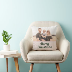 Coussin Retro Vintage rose rayures vert Joyeux Noël