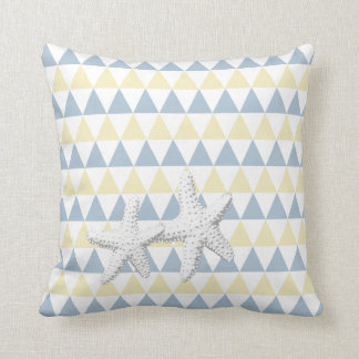 Coussin Rétros couples bleus et jaunes d'étoiles de mer de