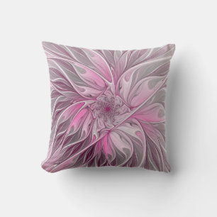 Coussin Rêve de fleur rose fractale, Motif Imaginaire flor