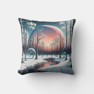 Coussin Rêve d'hiver céleste : Forêt surréelle de neige