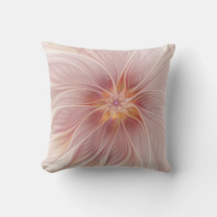 Coussin Rêve floral rose pâle Art fractal abstrait Fleur