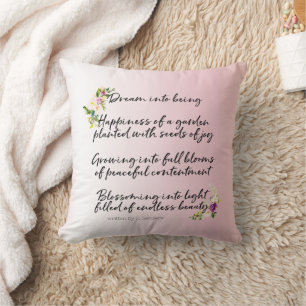 Coussin Rêve Floral Rose Pâle Poème (écrit par moi)