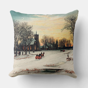 Coussin Réveillon de Noël, 1889, peinture vintage,