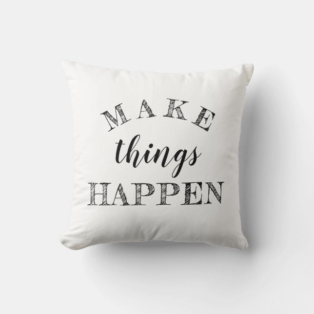 Coussin Réversible blanc de 3 mots de noir de motivation (Recto)