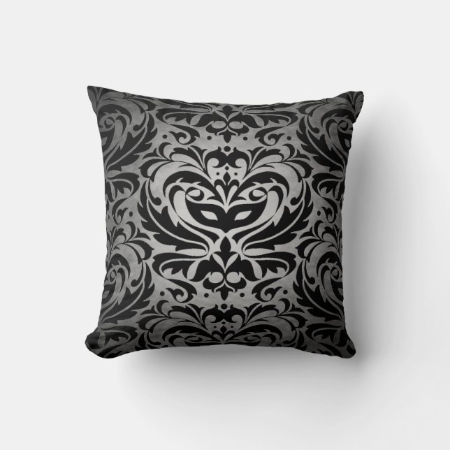 Coussin réversible de damassé de rouleau noir (Recto)