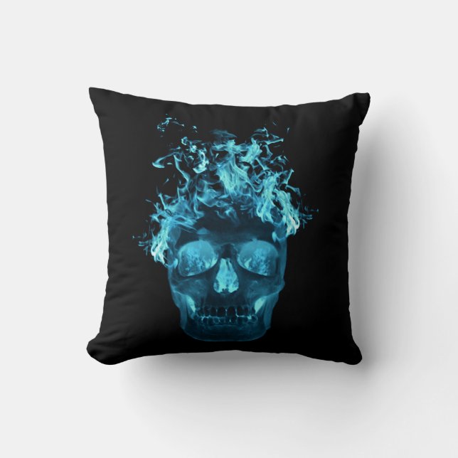 Coussin réversible du crâne à flammes bleues (Recto)