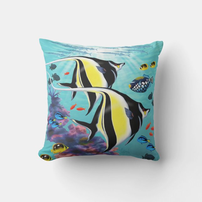 Coussin Réversible hawaïen de poissons d'ange de crique de (Recto)