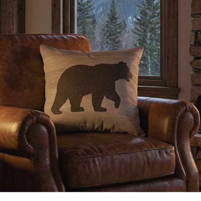 Coussin réversible silhouette d'ours (reversible bear silhouette throw pillow for mountain cabin)