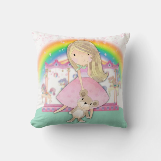 Coussin Rêves vertigineux, petite fille, carreau mignon (Recto)