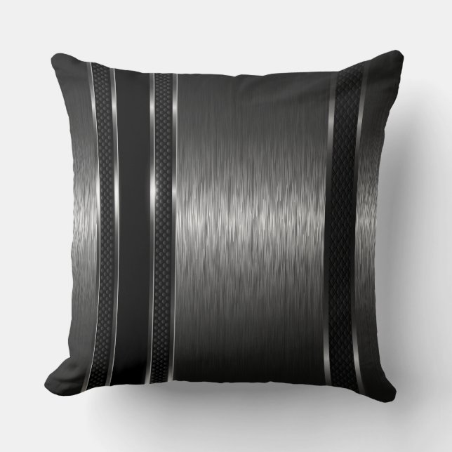 Coussin Revêtement en aluminium brossé gris foncé et noir  (Recto)