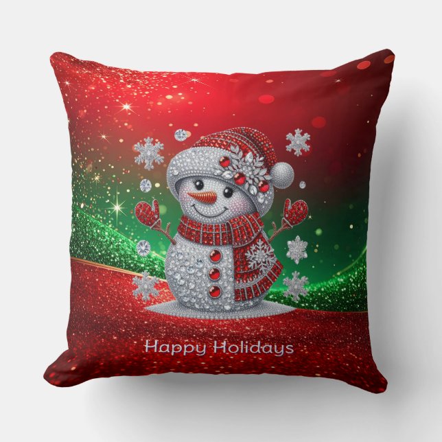 Coussin Rhinestones Snowman Holiday Throw Pillow (Recto)