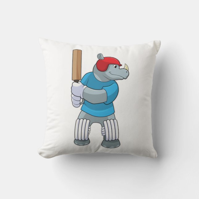 Coussin Rhino au cricket avec chauve-souris de cricket (Recto)