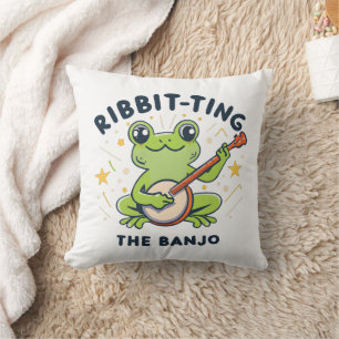 Coussin Ribbit-ting Banjo, Cute Frog Jouer de la musique