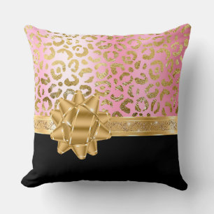Coussin Ribbon pour léopard rose et bow or noir