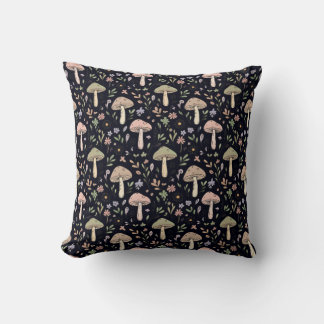 Coussin Rich Black Fungi Pattern Gothic Dark Academia