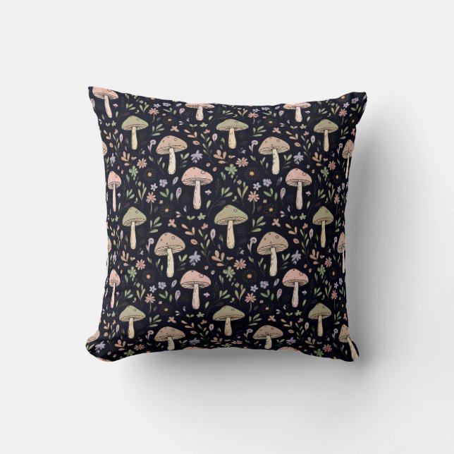 Coussin Rich Black Fungi Pattern Gothic Dark Academia (Recto)