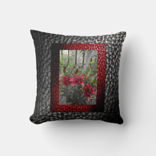 Coussin Rich Faux Collection en cuir - Rouge Floral design